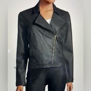 Eileen Fisher Waxed Stretch Twill Moto Jacket, Black, Size M